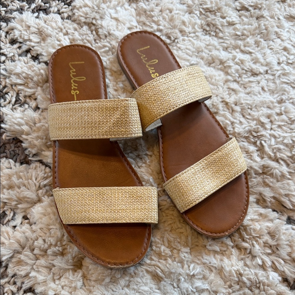 Lulu's Natural Tan Two-Band Slide Sandals